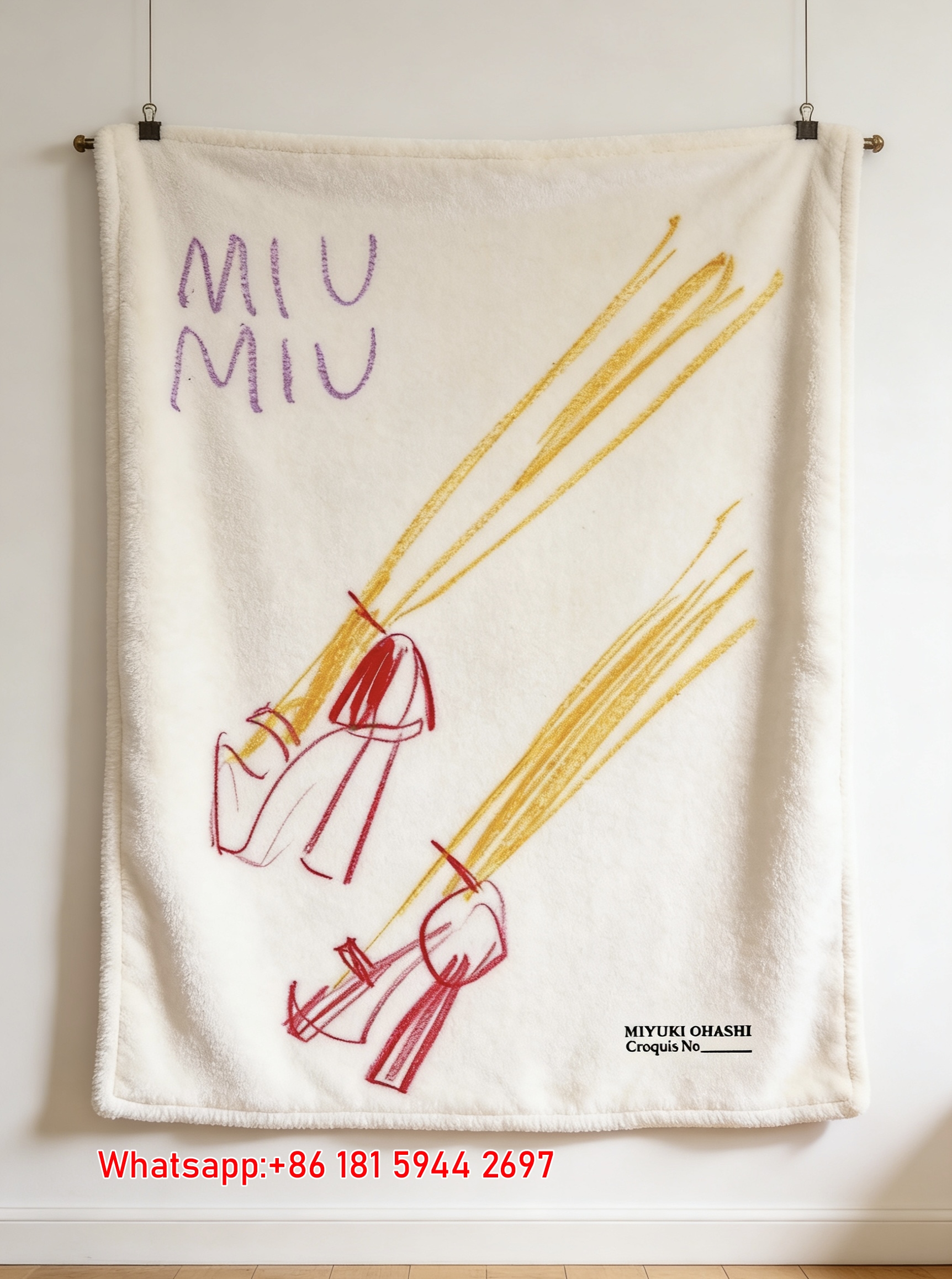 MiuMiu Red Shoe Sketch Print Flannel Sofa Throw Blanket – Vibrant Purple & Yellow Accent IMG_0499